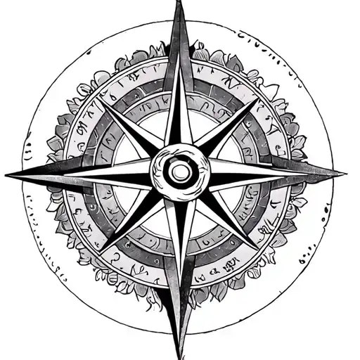 Compass Rose With Tantra And Buddhism Theme