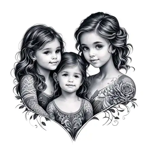 Tatoo Mother With Her Son And 2 Daughters