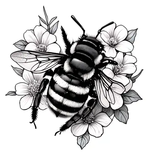 Bumblee With Flowers Surrounding