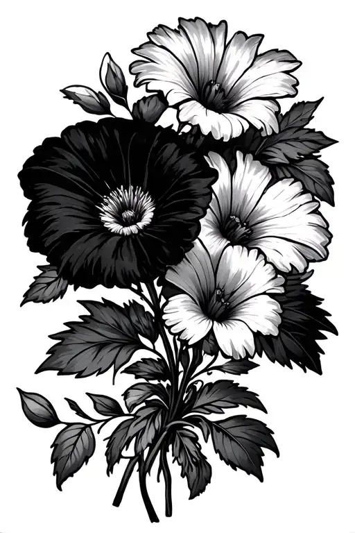 Morning Glory And Aster Flower Bouquet Wrapped