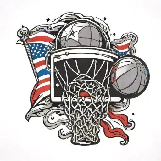 A Black-grey Tattoo Of A Basketball Hoop Surrounded By Philippine Flag Colors