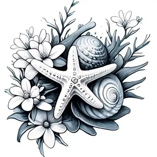 Starfish Shells And Flowers