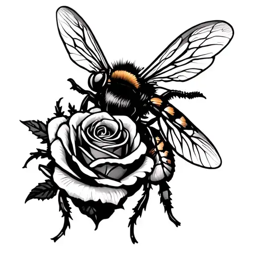 Rose Tattoo With Queen Bee