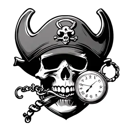 Pirate Skull With Pocketwatch In Mouth