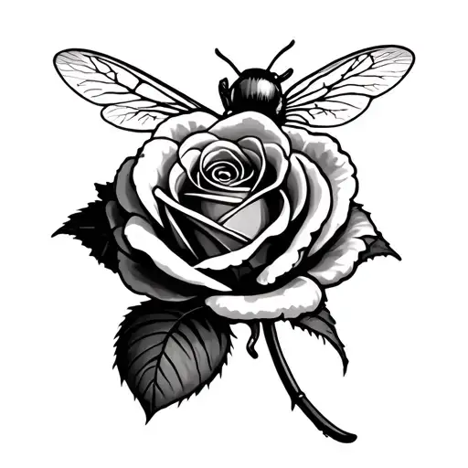 Real Rose Tattoo With A Bee