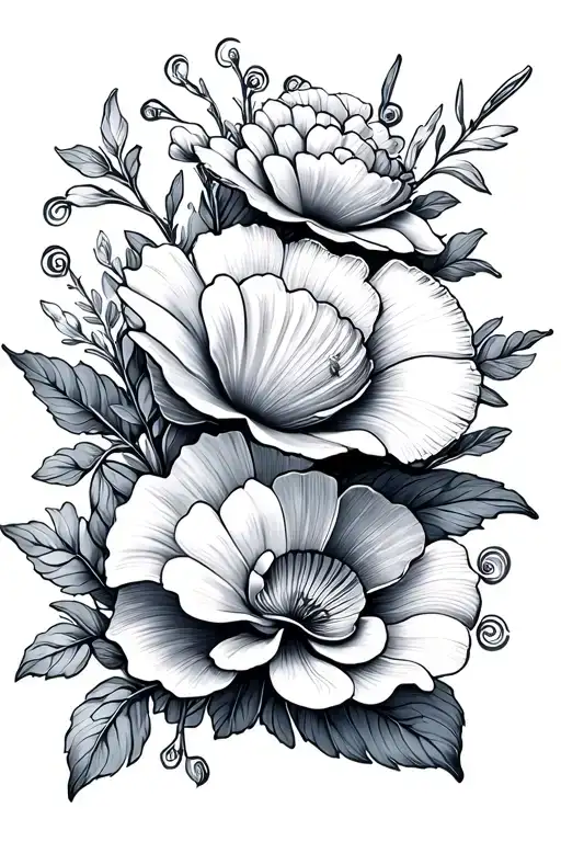 Fine Line Shells And Flowers