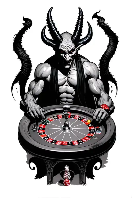 Devil Standing Over A Roulette Table