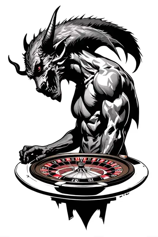 Devil In Profile Standing Over A Roulette Table