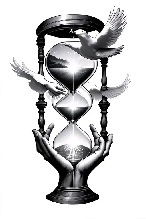 Hourglass Stair Way To Heaven Reaching Hands Holding Shining Light From Heaven Dove