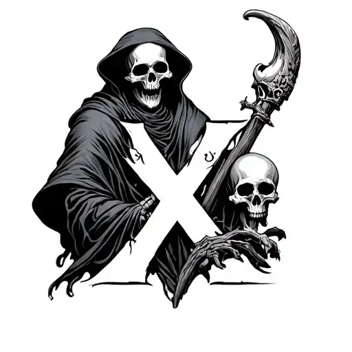 The Great Reaper And Skulls With Letter X