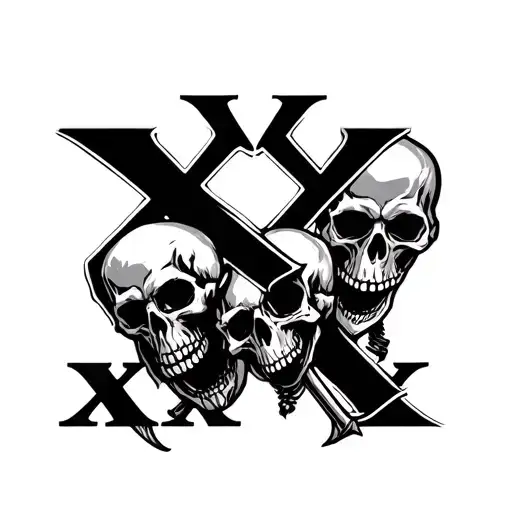 The Great Reaper And Skulls With Letter X But On Small Font
