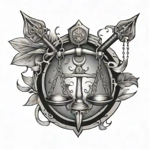 Libra Zodiac Sign With Padlock And Arrow Surrounded