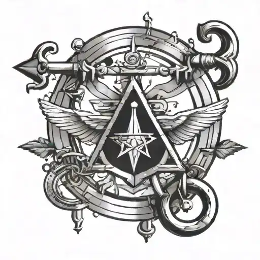 Minimalist Libra Zodiac Sign With Padlock And Arrow Surrounded