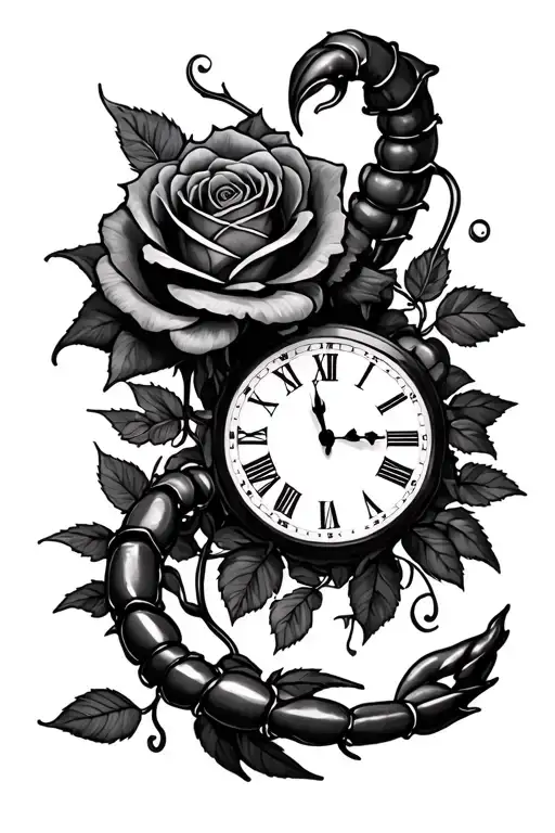 Scorpio And Rose And Clock Surrounded