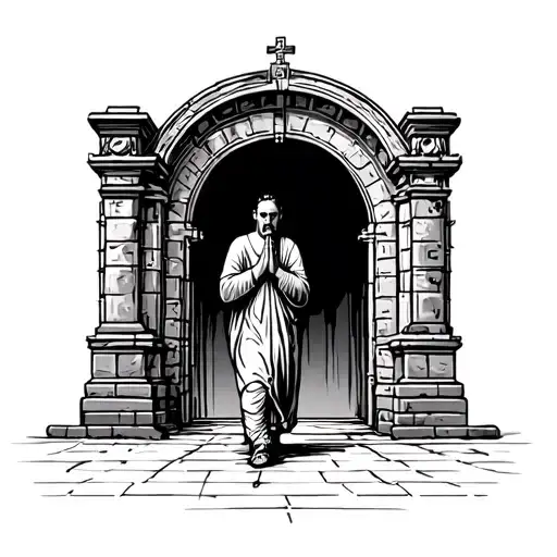 Pray With Man Walking Into A Gate