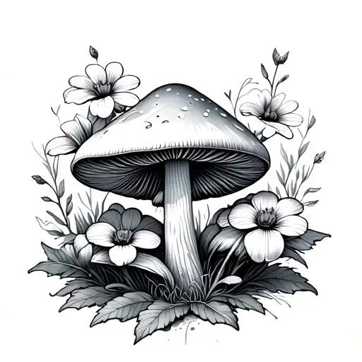 Mushroom And Flower Blooming