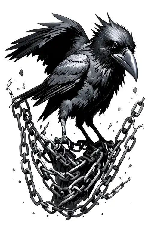 Raven With Chained Legs Breaking Free From Chains