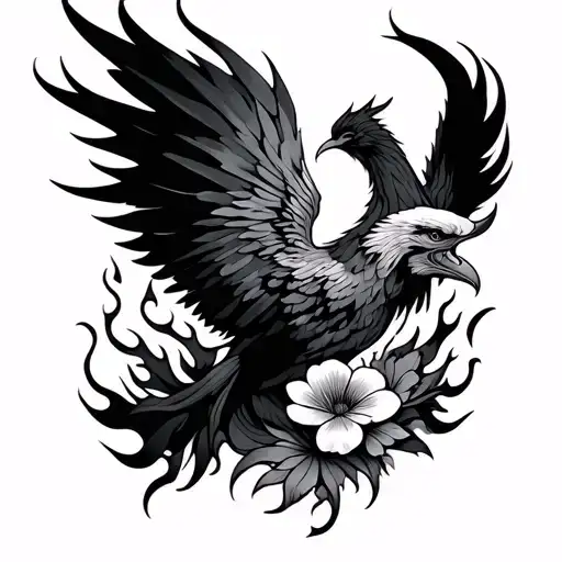 Phoenix Flowers Flames Back Tattoo Design Inspired