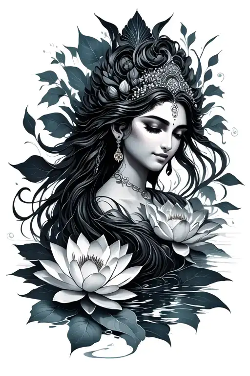 Yemaya Surrounded By Lotus Flowers