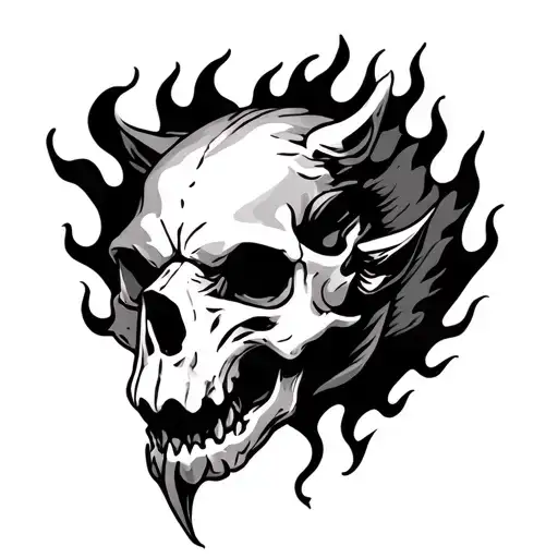 Cerberus Skull In Flames