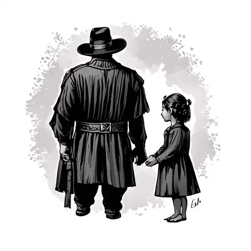 The Master Daddy Is Standing Facing The Little Girl