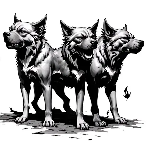 Three Headed Cerberus In The Pits Of Hell