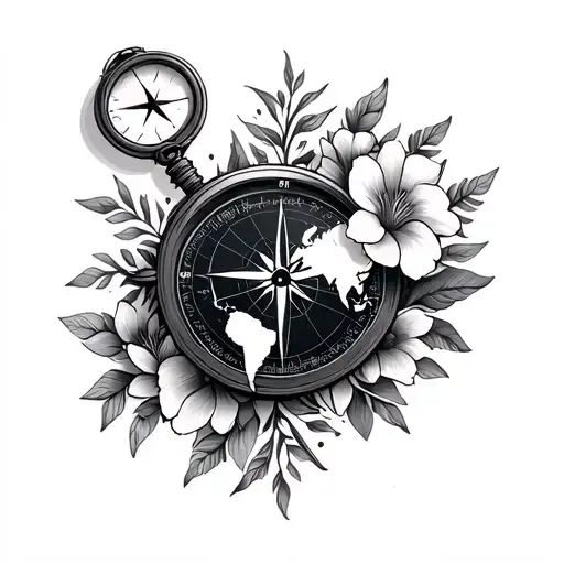 Compass With Flowers And World Map Cute