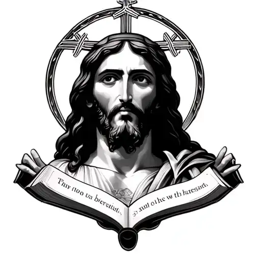 Jesus Christ With A Halo Around Croses And Bible Verse
