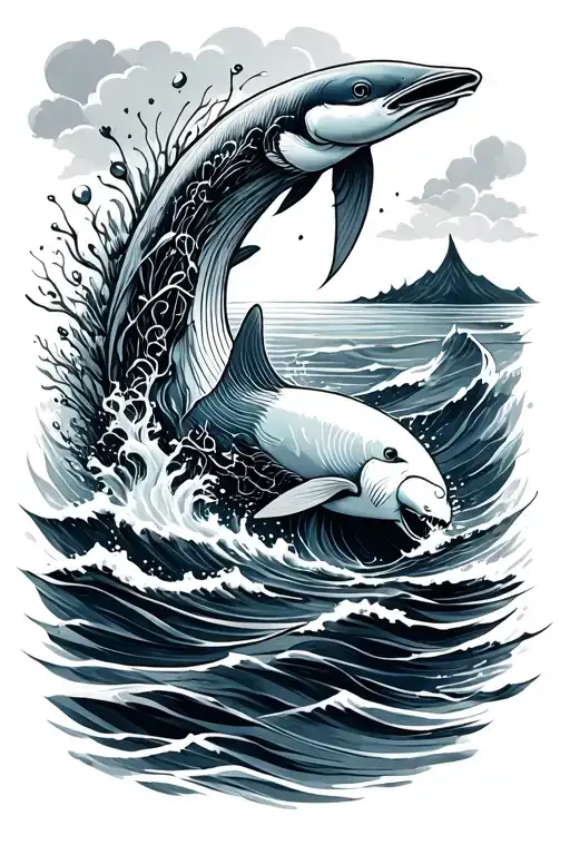 One Line Tattoo Ocean Themed