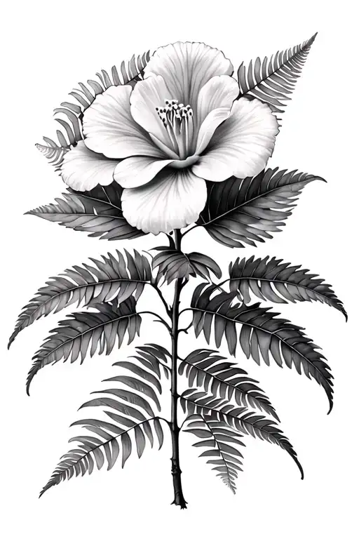 Realistic Pohutukawa Flower And Fern Leaf Stems