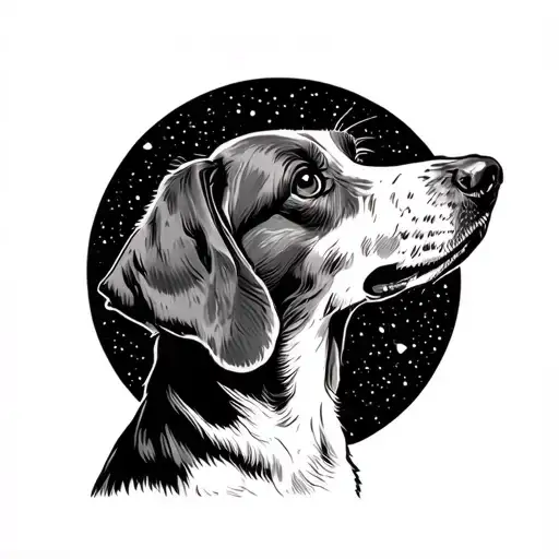 Van Gogh Starry Night Sky With Coonhound Howling At The Stars