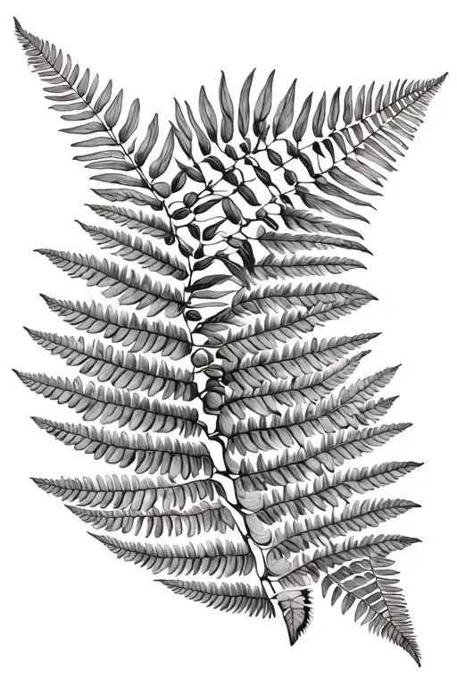 Realistic Pohutukawa Flower Stem And Coiled Fern Leaf Stem Intertwined With Eachother