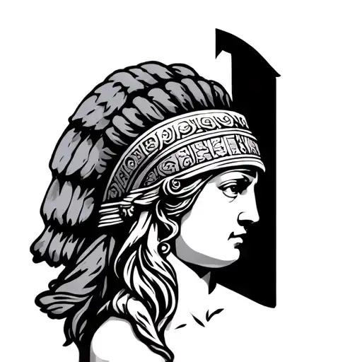 Athena Warlike Face In Front Of Italian Landscape