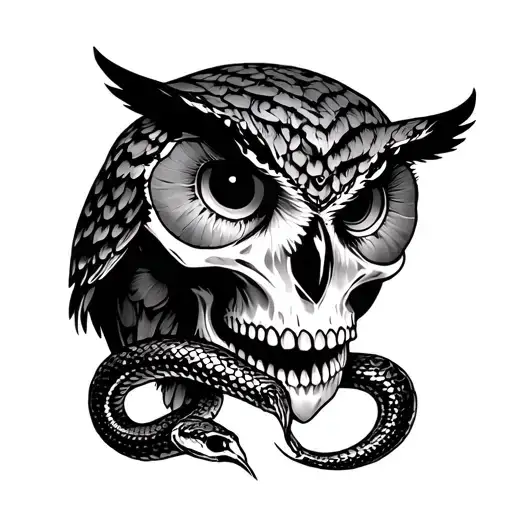 Owl Skull With Snake