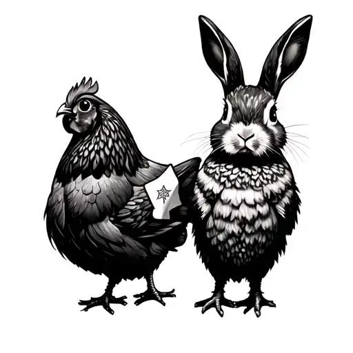 Irezumi Style Of A Chicken And Rabbit On Right Forearm With A White Flag On The Inside