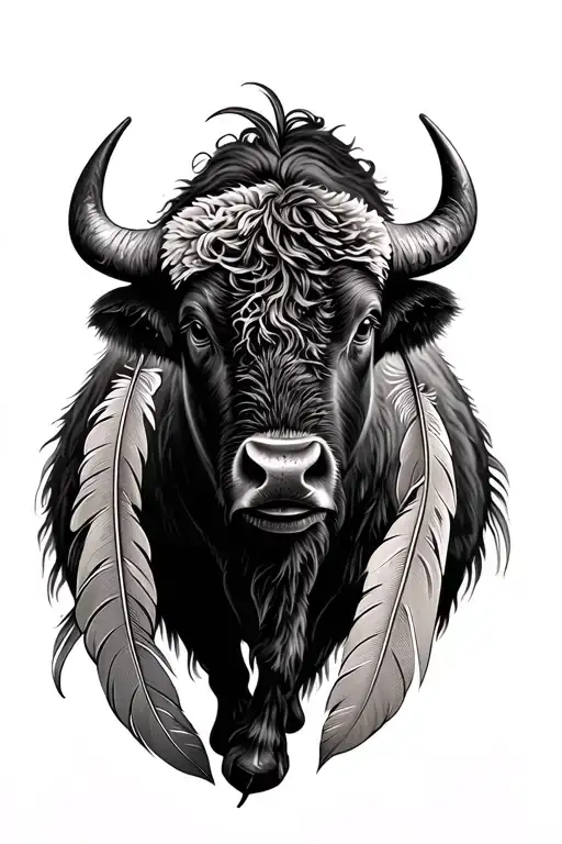 Bison And Feathers Hanging