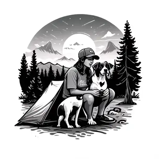 Camping With Dog And Female Owner
