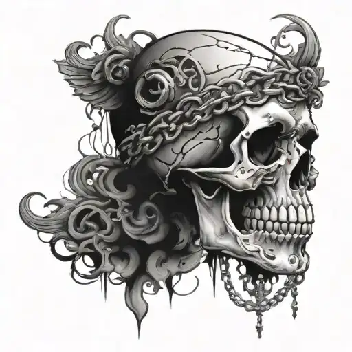 Skull With Memorial Chain And Smoke All Around It