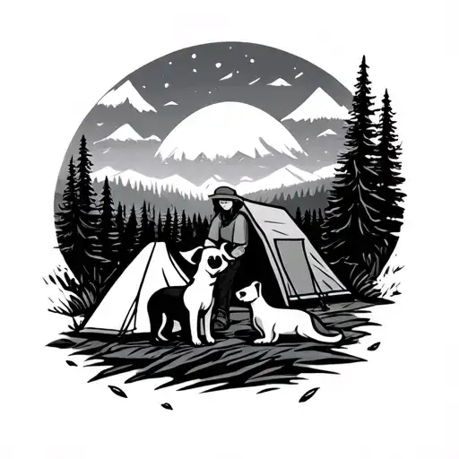 Camping With Dog And Female Owner