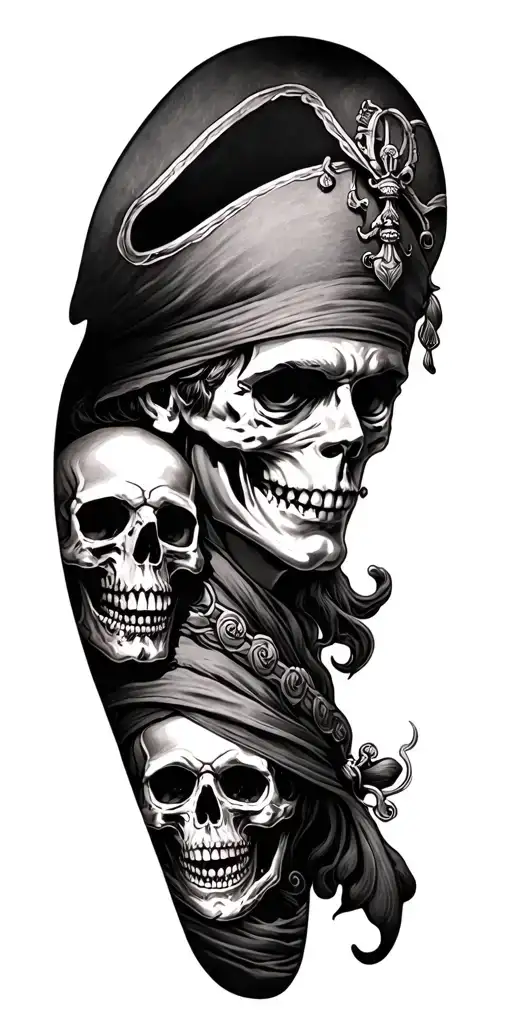 Pirate Themed Full Sleeve With Queen Anne's Revenge And Krakken With Skull Theme Filler