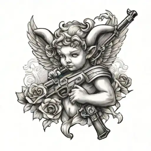 Cupid With Horns Holding A Gun