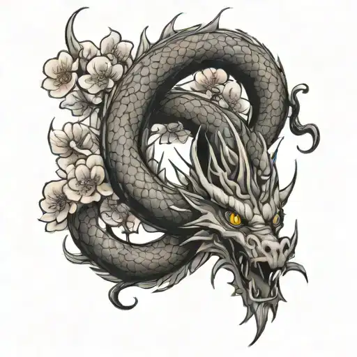 Dragon With Cherry Blossom Tree