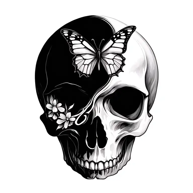 Skull And Butterfly Yin Yang Symbol