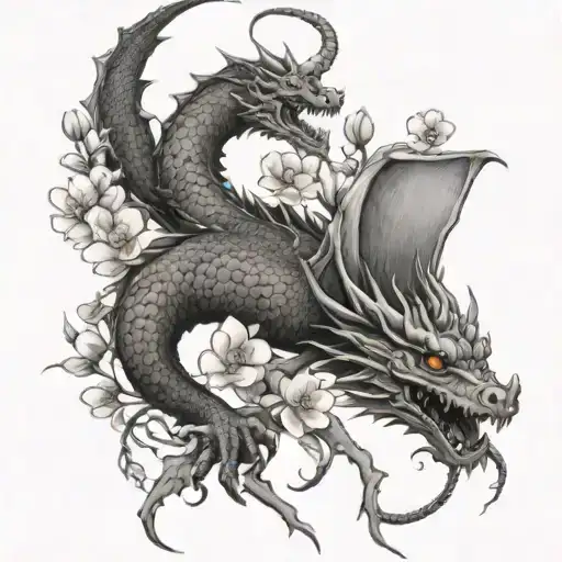 Dragon With Cherry Blossom Tree