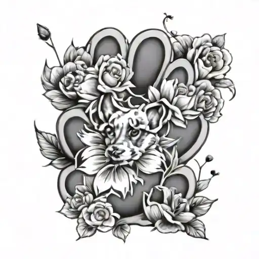 A Dog Paw Print Surrounded By Flowers