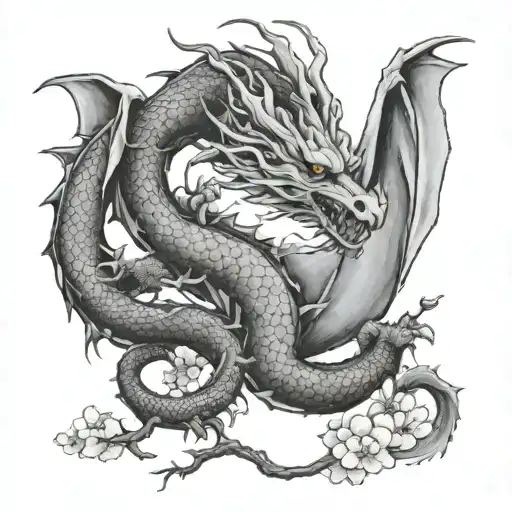 Dragon With Cherry Blossom Tree