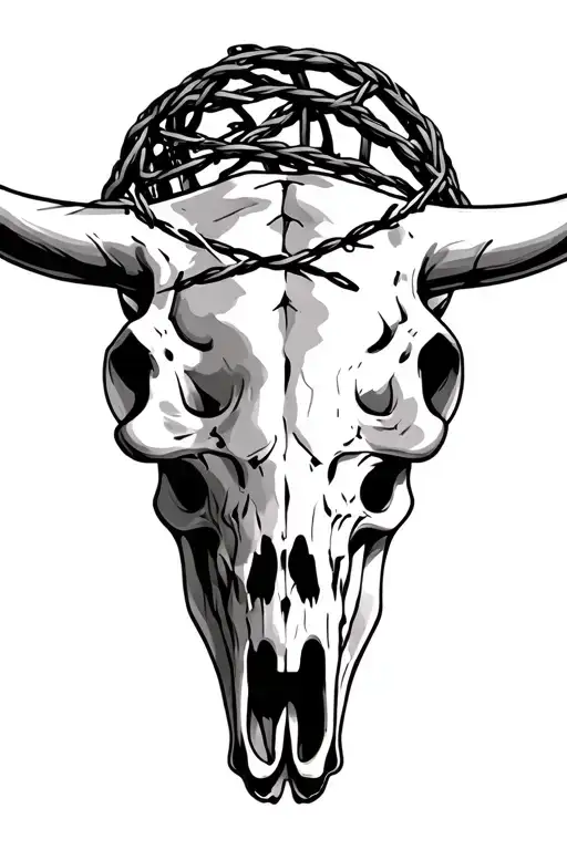Bull Skull With Barb Wire
