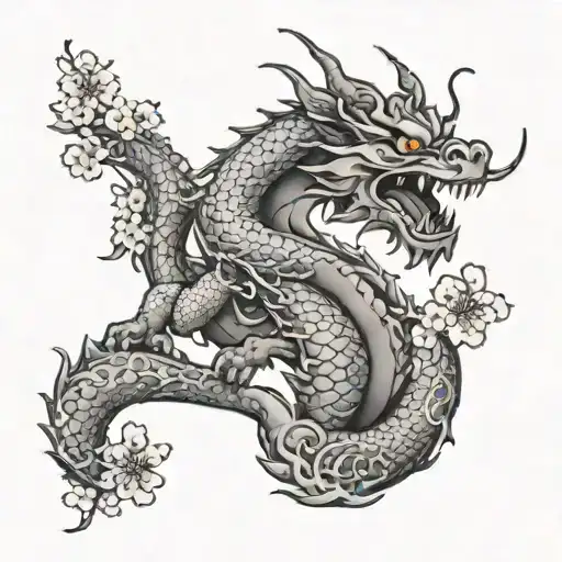 Dragon With Cherry Blossom Tree