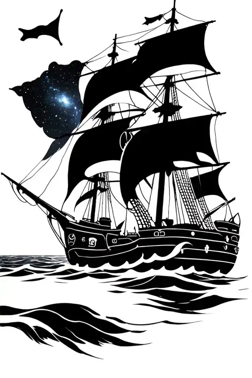 Pirate Ship Sailing With Galaxy Sky