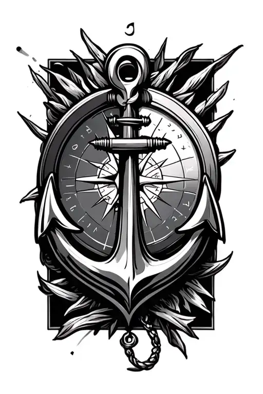 Nautical Anchor And Compass Surrounded